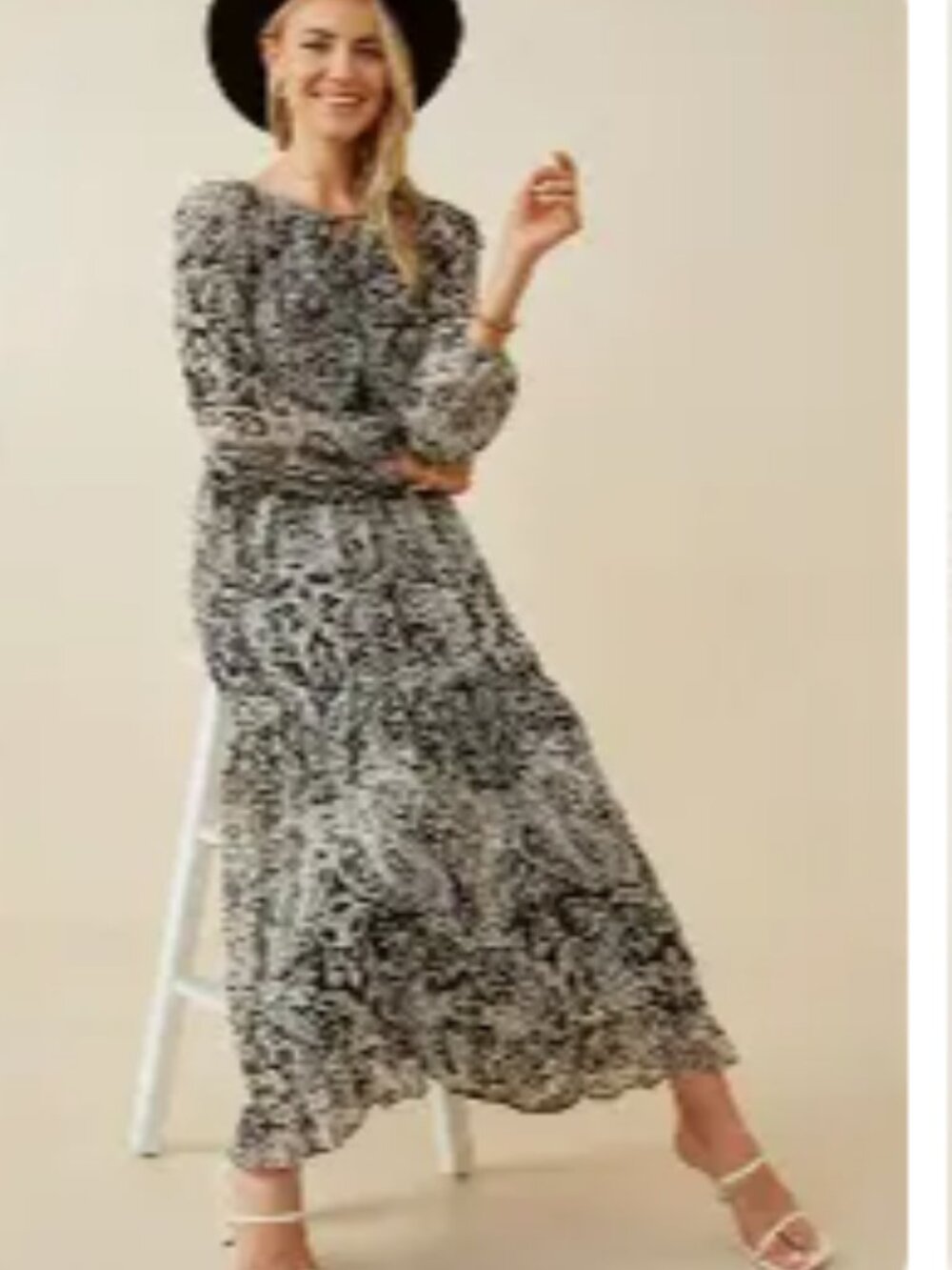 HAYDEN Los Angeles Paisley Print Maxi Midi Dress S Black Grey Navy Blue S
